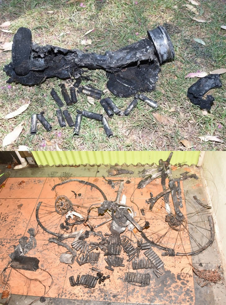 A burnt e-bike.