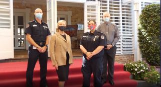 L-R Superintendent Neil Hayes, Her Honour The Honourable Vicki O'Halloran AO, Senior Constable Brodie Anderson, Rotary Club of Darwin President Paul Simon. 